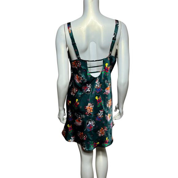 Looney Tunes Green Satin Slip Dress, Vintage 1997, Polyester, L - Picture 3 of 14